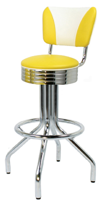 250-782RBEL - New Retro Dining 24" or 30" Revolving Single Foot Ring Barstool with Grooved Ring Seat and Elite V-Back
