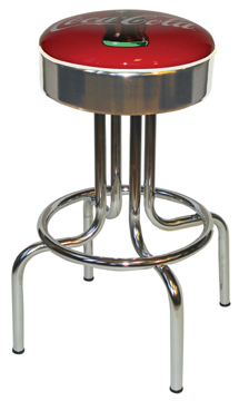 264-46CBB - New Retro Dining 24" or 30" Revolving Single Foot Ring Barstool with Chrome Seat Ring with Coke Bull's-Eye Silk Screen Seat