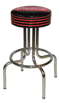 264-782FT - New Retro Dining 24" or 30" Revolving Single Foot Ring Stool with Grooved Ring Seat and a Coke Fishtail Silk Screen Seat