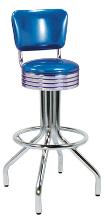 250-782RB - New Retro Dining 24" or 30" Revolving Single Foot Ring Barstool with Grooved Ring Seat and Back