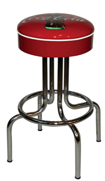 264-125CBB - New Retro Dining 24" or 30" Revolving Single Foot Ring Barstool with Red Painted Seat Ring with Coke Bull's-Eye Silk Screen Seat