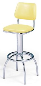 300-530 - New Retro Dining 24" or 30" Revolving Single Foot Ring Stool with Tapered Curved Back and Arched Legs