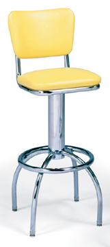 300-921 - New Retro Dining 24" or 30" Revolving Single Foot Ring Stool with Curved Back and Arched Legs