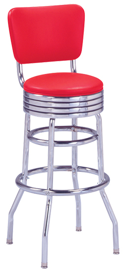 215-782 RB Retro Bar Stool with Grooved Ring Seat and Curved Back