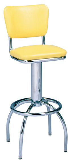 300-921 - New Retro Dining 24" or 30" Revolving Single Foot Ring Stool with Curved Back and Arched Legs