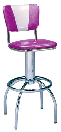 300-921v - New Retro Dining 24" or 30" Revolving Single Foot Ring Stool with Curved Vintage V-Back and Arched Legs