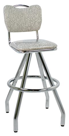 400-921HB Revolving Single Foot Ring Stool with Handle Back Upholstered Seat and Pyramid Legs.