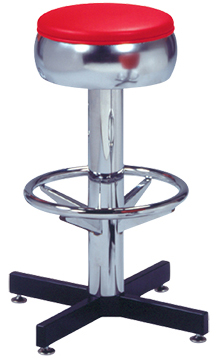 500-781 - New Retro Dining 24" or 30" Single Foot Ring Stool with Bulged Chrome Ring Seat, 3-1/2" Column and Cross Feet Base.